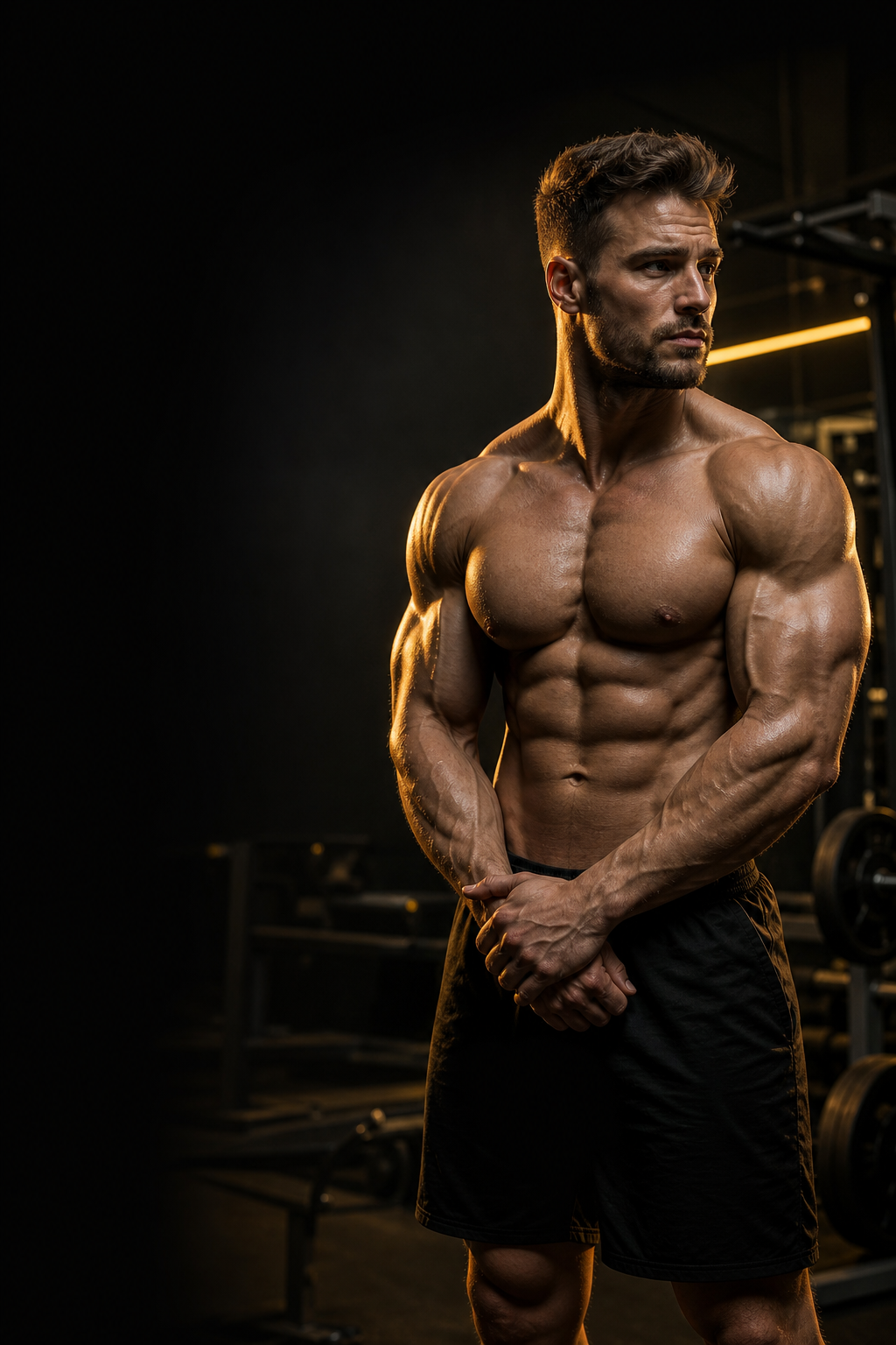 Bodybuilder im dunklen Gym